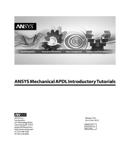 <b>ANSYS</b> <b>Mechanical</b> <b>APDL</b> <b>Introductory</b> <b>Tutorials</b>, Canonsburg, PA: <b>ANSYS</b>. . Ansys mechanical apdl introductory tutorials pdf